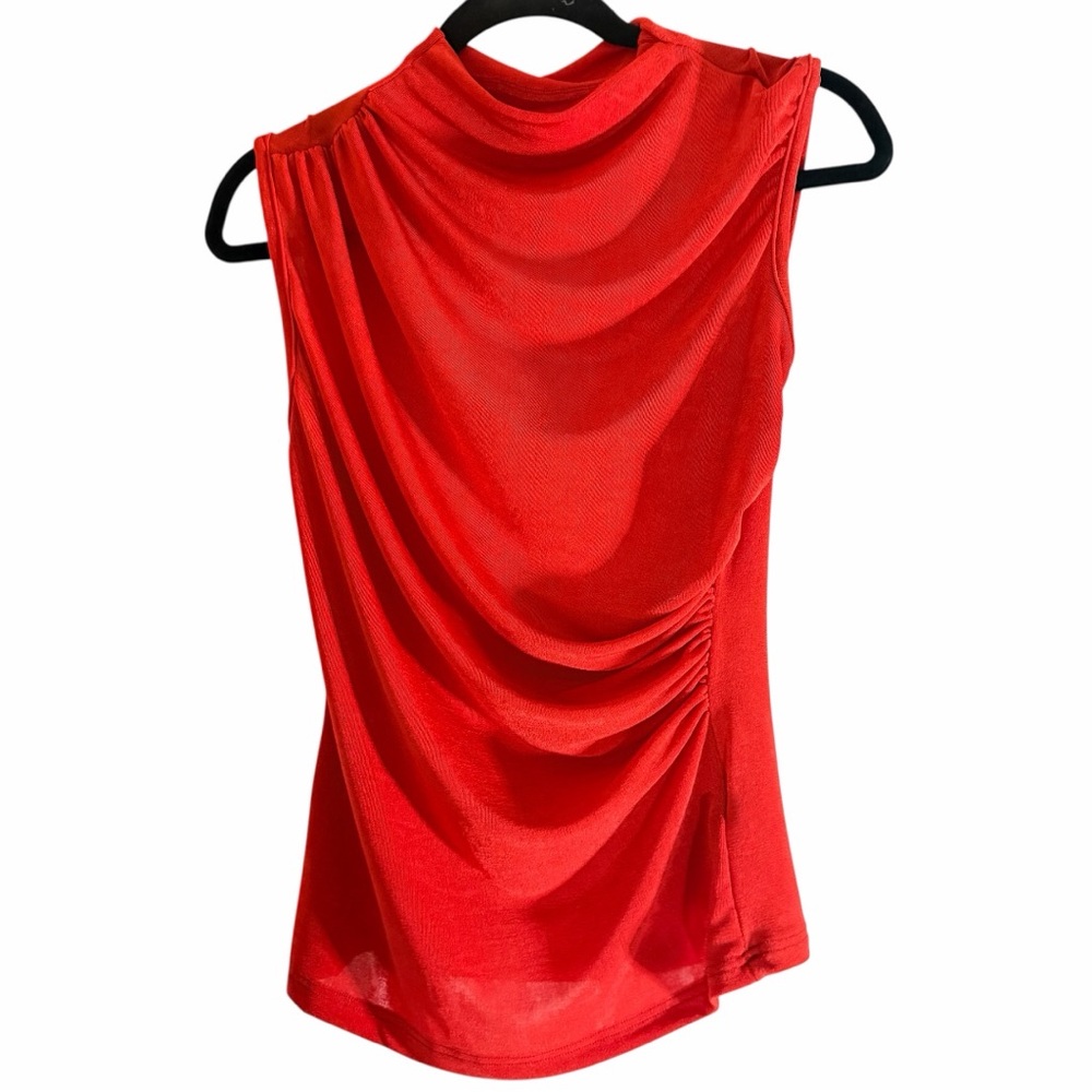 Milumia Red Draped Too Size S Ruched Sleeveless Mock Neck Fitted Blouse